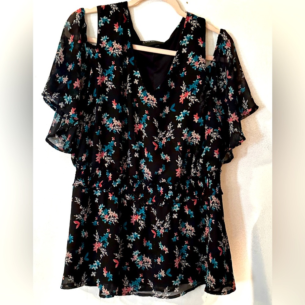 Lane Bryant top with off the shoulder sleeves. Black, floral, size 22